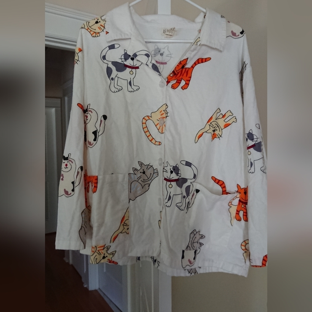 Aegean appare classic cat print 100% cotton pajama TOP size XL